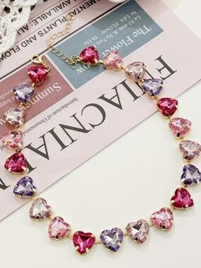 New Elegant Heart Necklace with Pink and Purple Stones